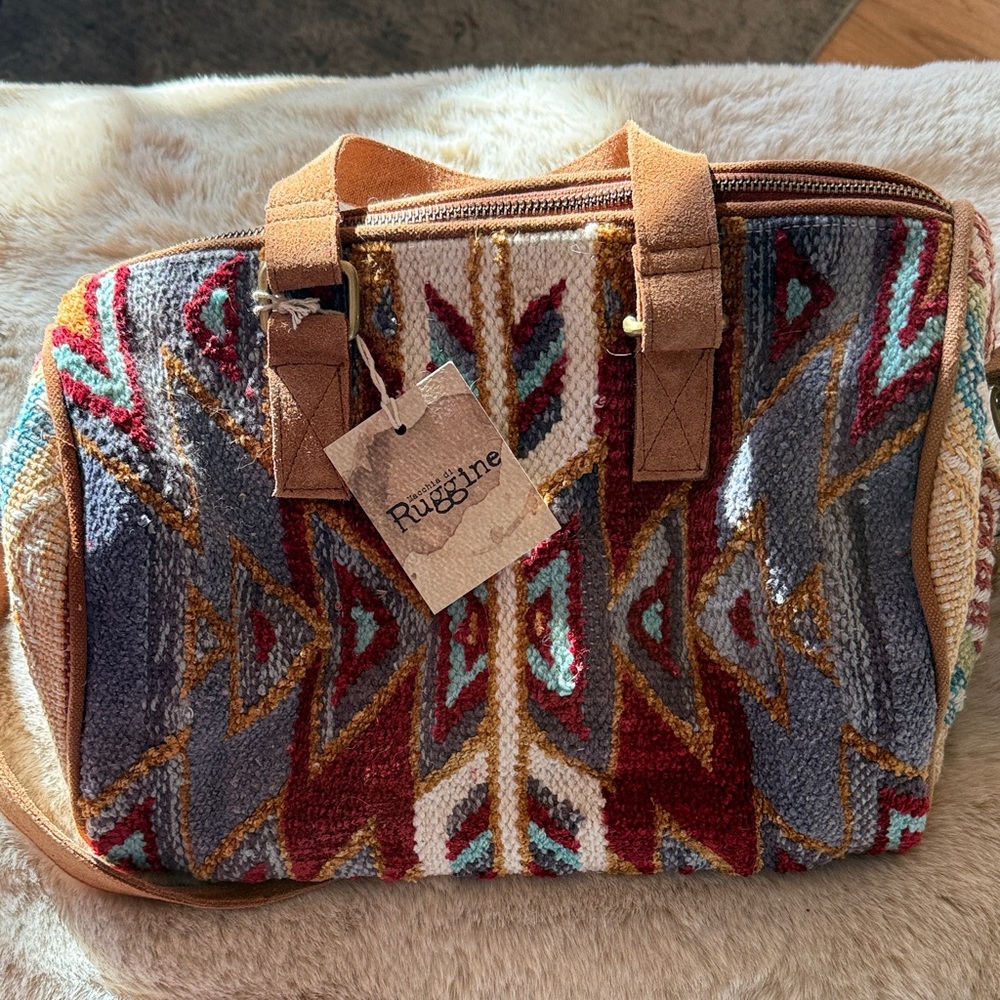 Multicolor Southwestern Tote Bag - Maroon, Gray & Tan